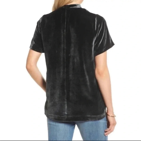 Madewell | Black Velvet Silk Blend Choker Top Short Sleeve Blouse Size XXS - Picture 4 of 4